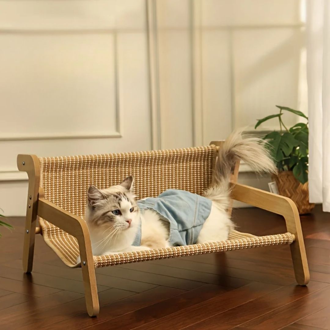 panier en osier pour chat beige posiercats