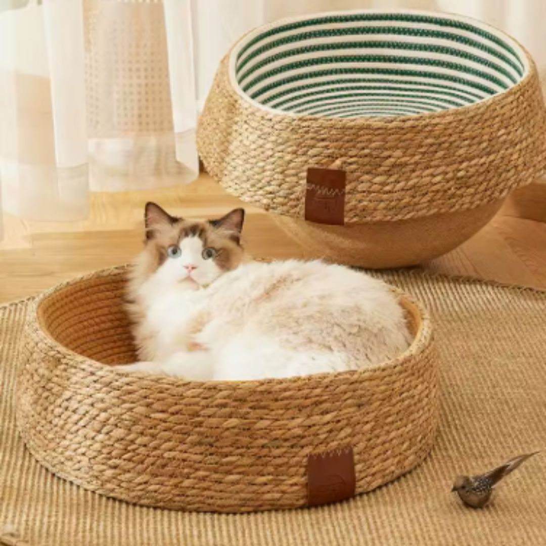 panier en osier pour chat beige poticats
