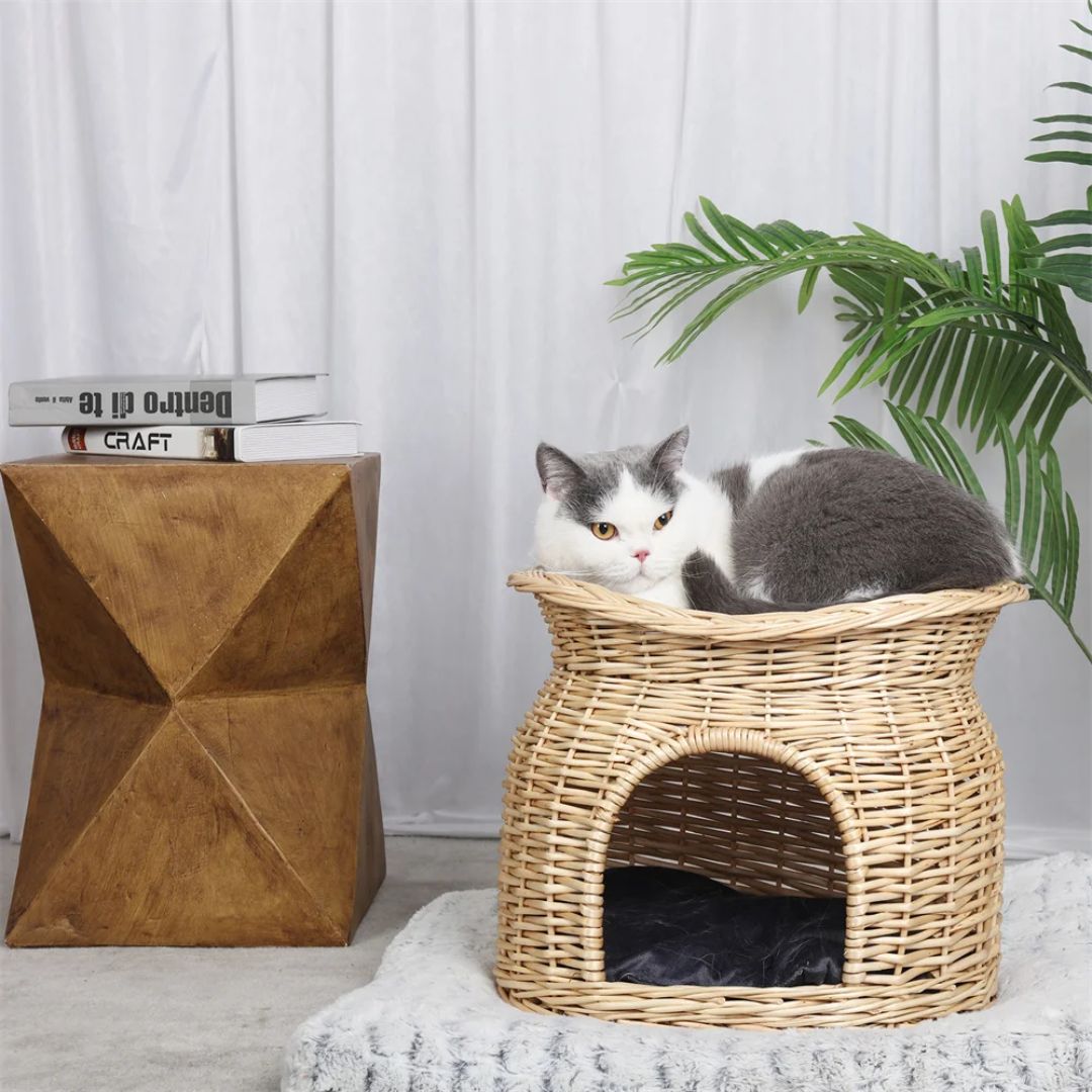 panier en osier pour chat beige poutiCats