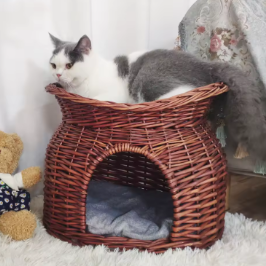 panier en osier pour chat marron poutiCats