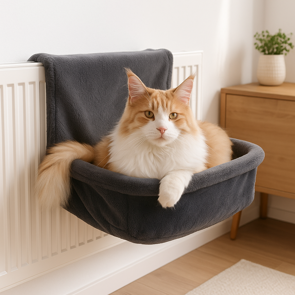 hamac radiateur chat gris forme rond haroncats