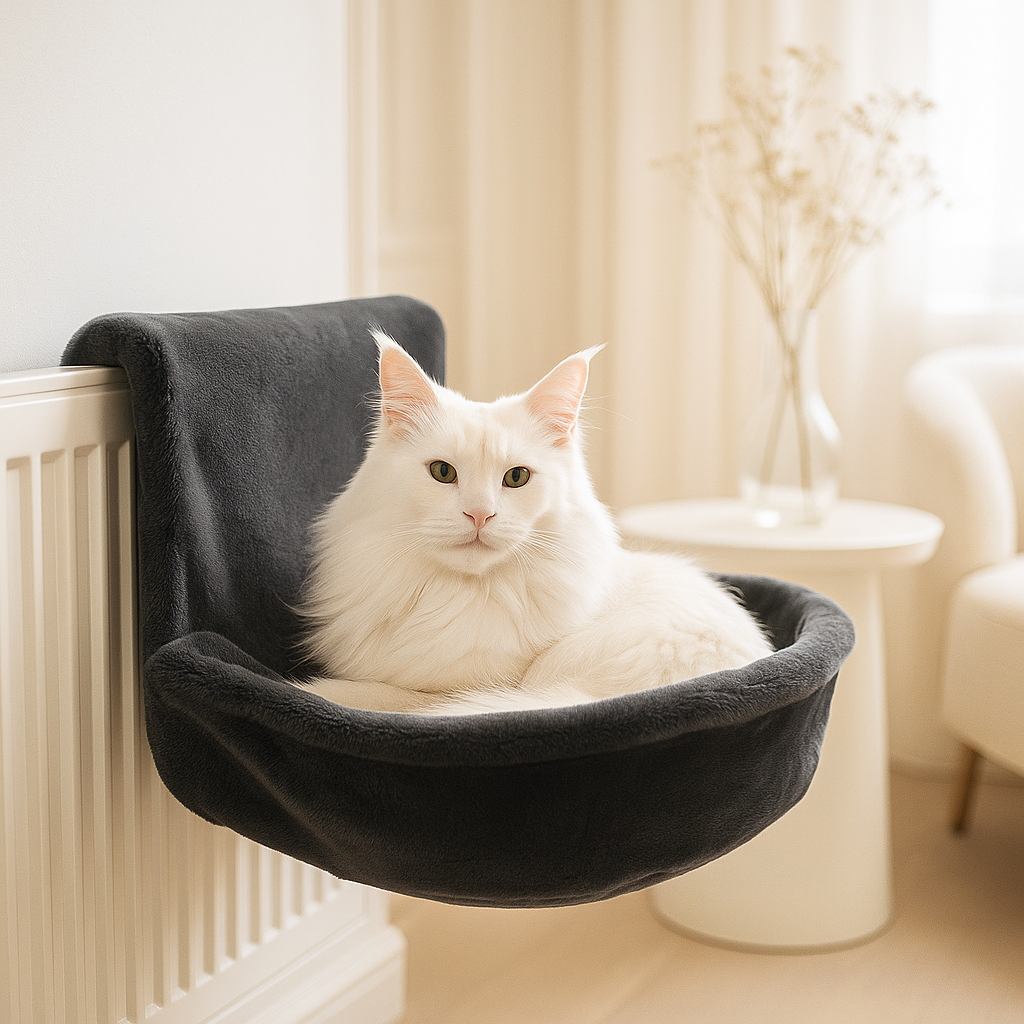 hamac radiateur chat gris stable rond haroncats