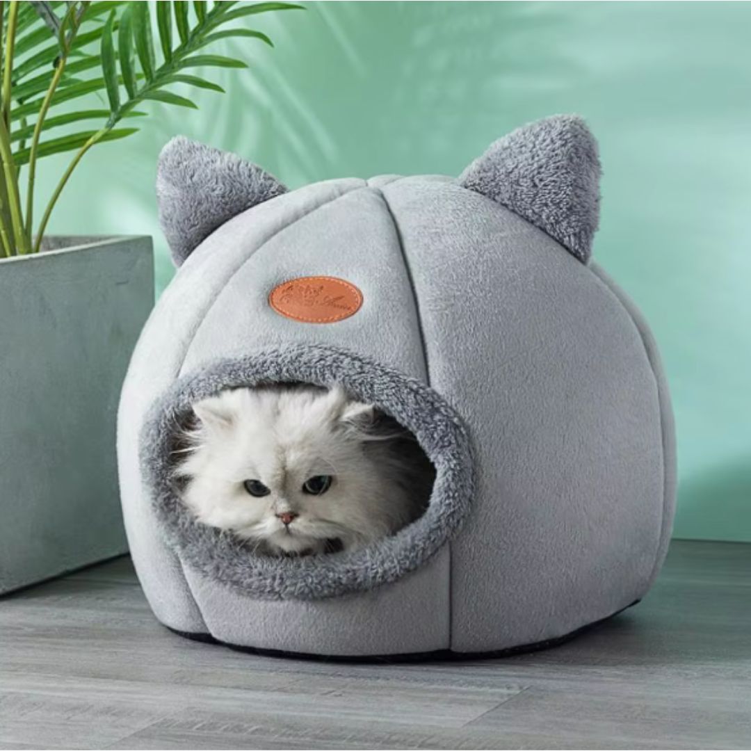 niche pour chat de couleur gris antidérapant forme de chat