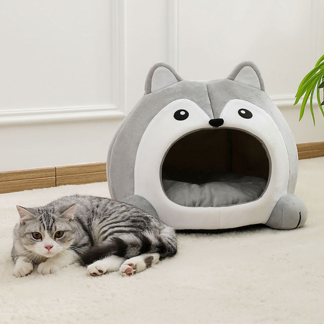 panier chat loup doux confortable