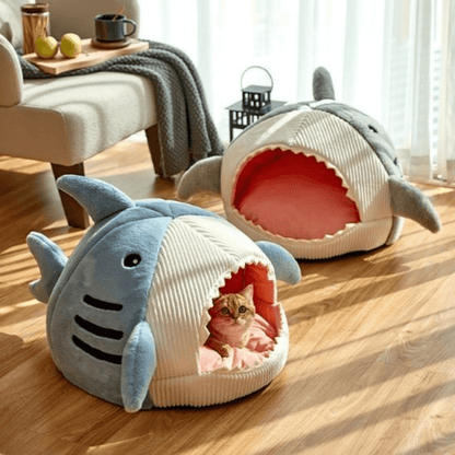 panier chat requin gris bleu