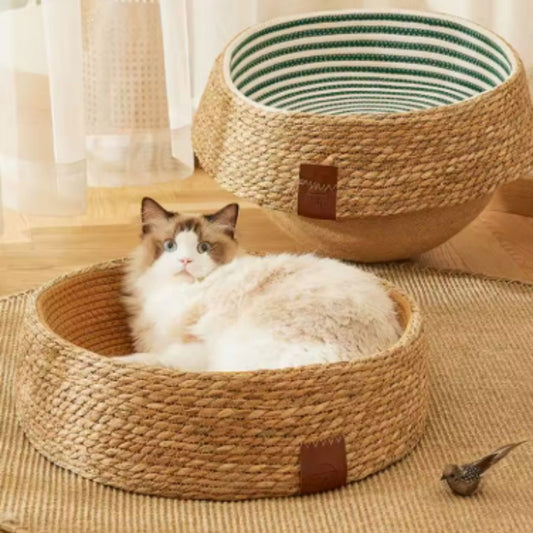panier en osier pour chat beige poticats